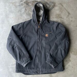 Carhartt J141 Men's Black/Dark Gray Hooded Well Worn Zipper Jacket  XL Tall